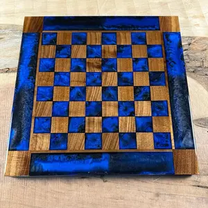 Black Onyx Deep Blue Walnut Chess Board (INCLUDES GLASS PIECES)