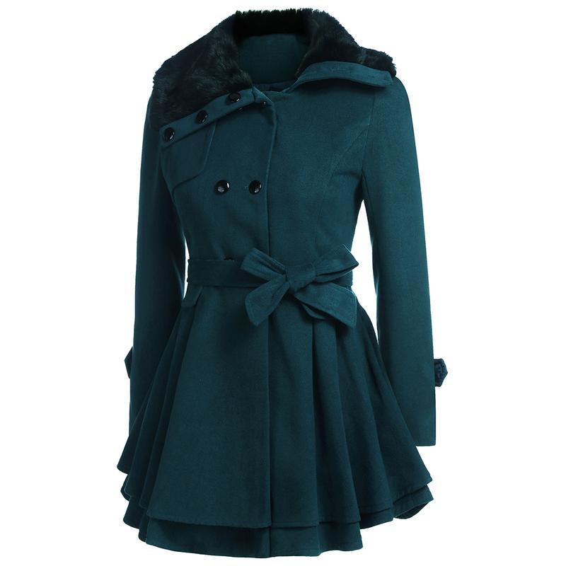 Women's Fashion Faux Fur Lapel Double Breasted Thickened Wool Trench Coat Basic Winter Warm Jacket Penny Lane Women Jacket S-2XL New Year