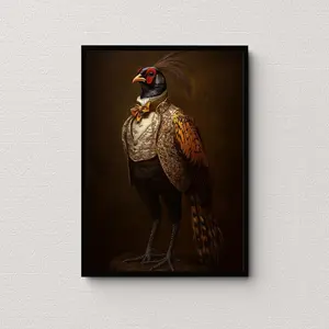 Gentleman Pheasant Portrait Wall Art, Elegant Victorian Style Animal Artwork, Dark Classic Aesthetic Decor for Living Room, Study, or Unique Gift