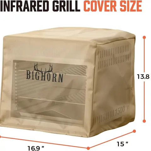 BIG HORN OUTDOORS BBQ Grill Cover - Heavy-Duty Adjustable Oxford Fabric, Waterproof Seal, Wind-Resistant, Anti-UV Layer, Double-Needle Sewing, Tear-Resistant, Snug Drawstring, 16.9"x15"x13.8", Adjustable Fit Dust Protector for IR Grill Outdoor Gear