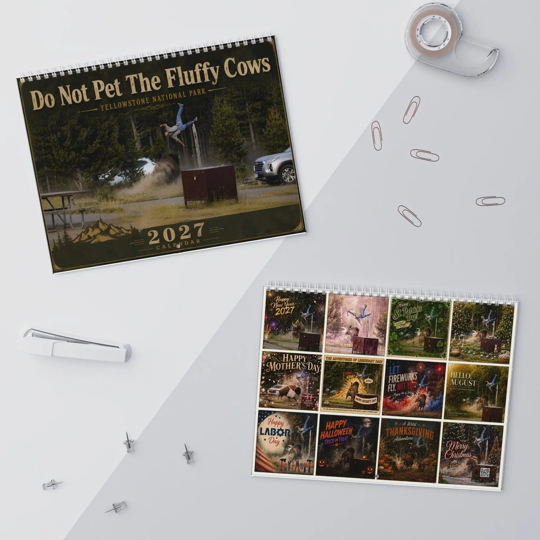 [2026 - 2027 Wall Calendar] Do Not Pet The Fluffy Cows with Hole Calenđar