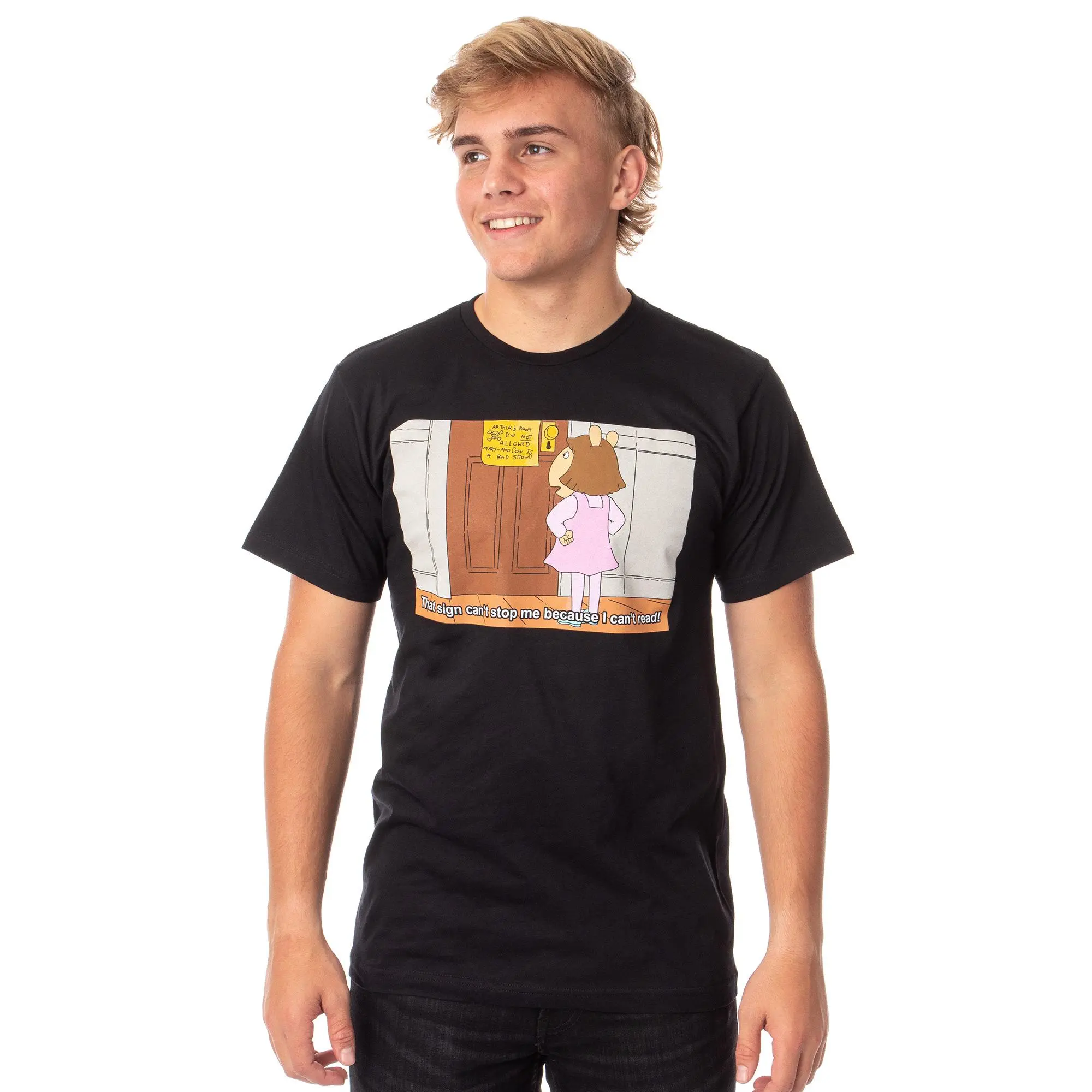 Arthur Mens' D.W. Can't Read Meme Graphic T-Shirt