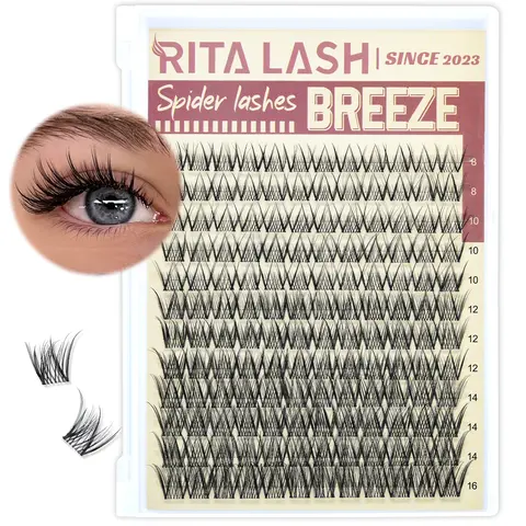 RITALASH 144PCS Wispy Spider Lash Clusters, Fluffy Wispy Lashes, Cluster False Eyelashes, Eyelash Clusters D Curly 8-16mm Spider Cluster Eyelash Extensions Reusable for Beginners DIY at Home