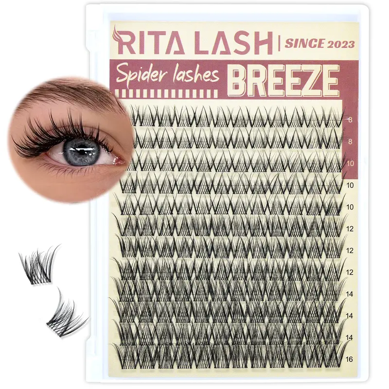 RITALASH 144PCS Wispy Spider Lash Clusters, Fluffy Wispy Lashes, Cluster False Eyelashes, Eyelash Clusters D Curly 8-16mm Spider Cluster Eyelash Extensions Reusable for Beginners DIY at Home
