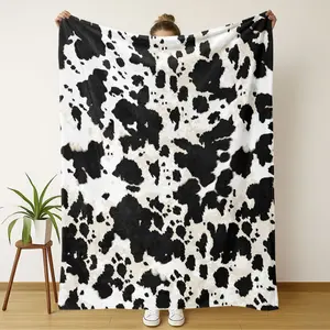 Cute Cow Print Flannel Blanket, Soft Warm Throw for Cool Bedrooms, All-Season Cozy Sofa Bed Nap Rug, Perfect Christmas Gift & Decor