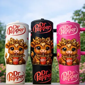 1pc 40oz Insulated Tumbler with Handle, Cute Cow Drinking Soda Graphic Travel Mug, Stainless Steel Tumbler with Lid and Straw, Vacuum Insulated Hot Cold Cup for Coffee Tea Water, Birthday Gift Idea, Daily Use Drinkware, coffee cups tea set, Valentine’s Da