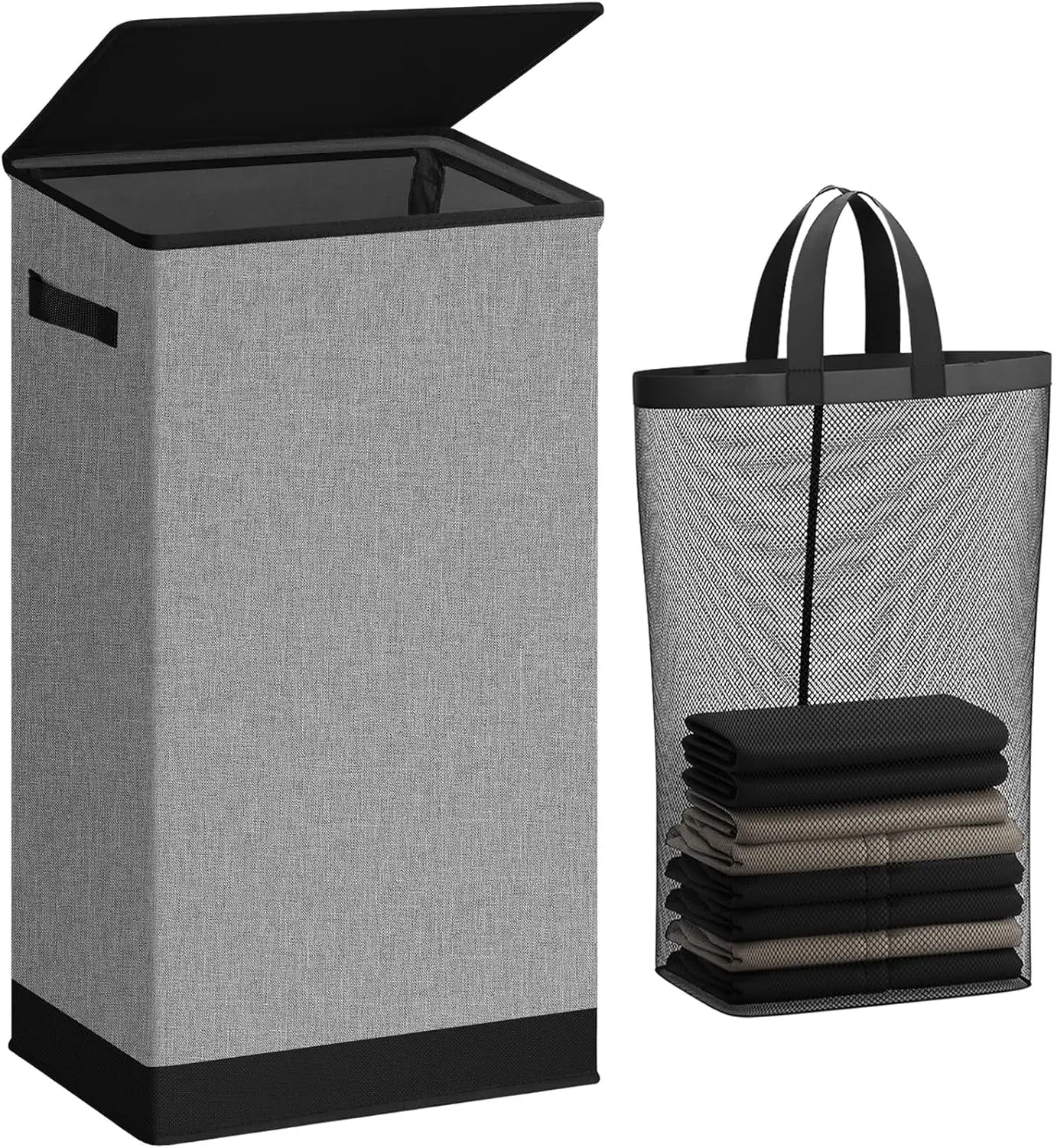 Laundry Hamper with Lid 100L Large & Tall Collapsible Laundry Basket, Clothes Hamper with Bag Removable Easy to Carry, Dirty Hampers for Bedroom, Bathroom, Dorm, College Grey