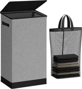 Laundry Hamper with Lid 100L Large & Tall Collapsible Laundry Basket, Clothes Hamper with Bag Removable Easy to Carry, Dirty Hampers for Bedroom, Bathroom, Dorm, College Grey