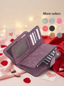 Valentine's Day Compact Long Wallet, Fashionable Wallet, Minimalist Design, Multi-Card Slots, Portable Printed Card Holder, Zipper Closure Vintage Style, Credit Card Wallet