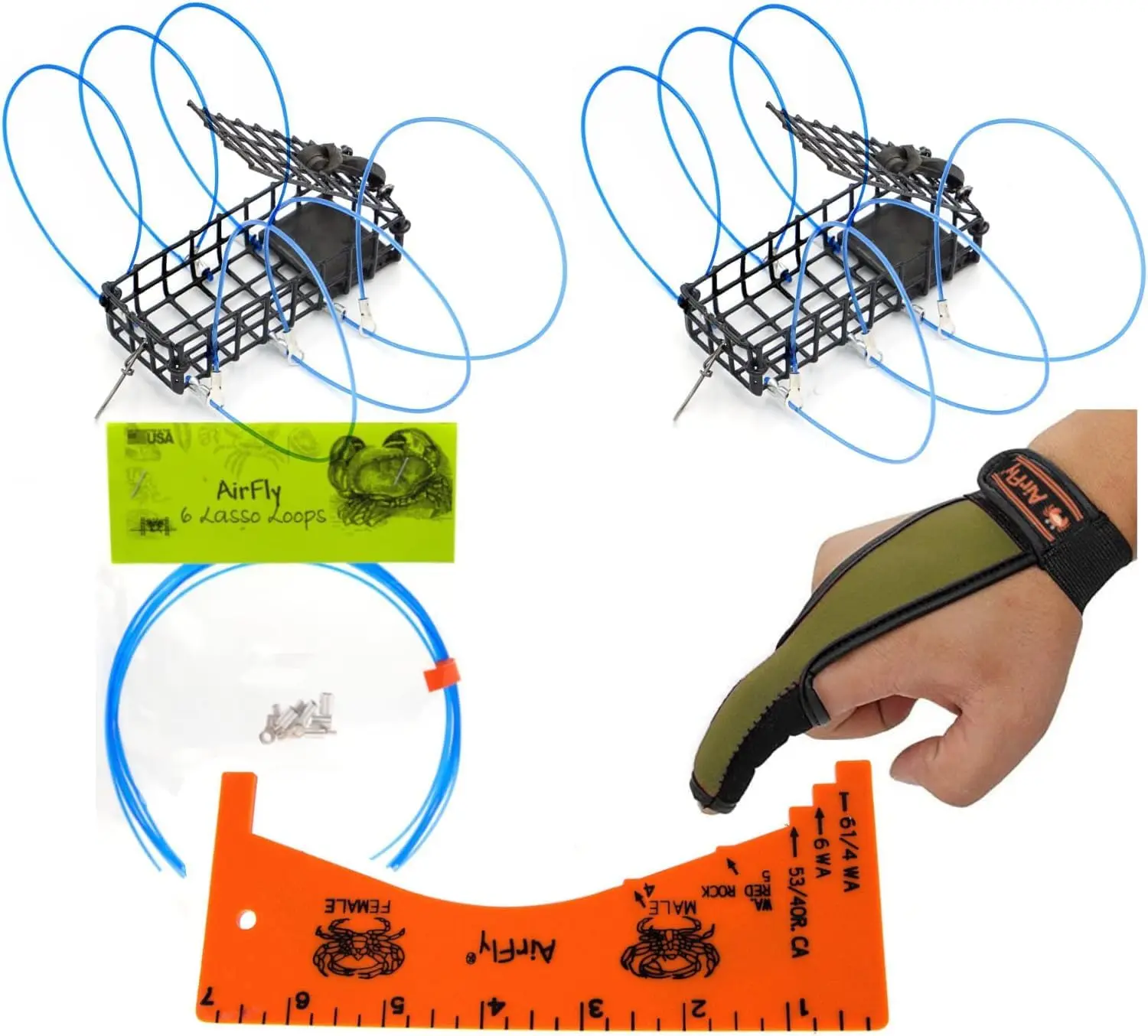 AirFly Castable Crab Trap for Pier, Jetty & Surf - 6-Loop Fishing Pole Crab Trap | Dungeness, Blue & Rock Crabs | Lead-Free | CA, OR, WA, MD & FL, Made in USA