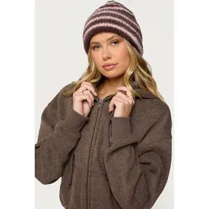 Striped Fuzzy Knit Beanie
