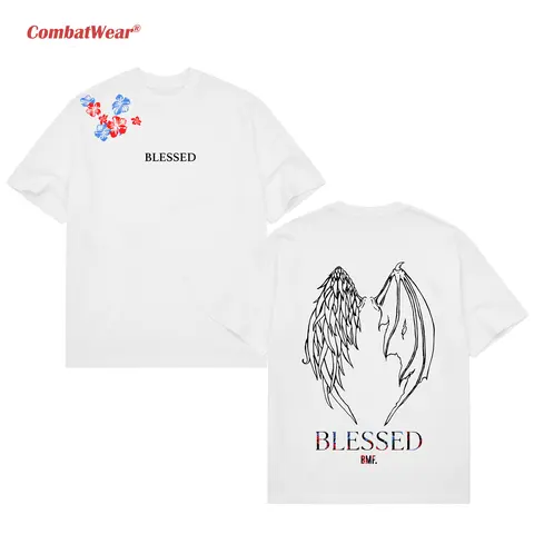 COMBATWEAR Max Holloway Blessed Wings Tee,  Blessed BMF T-shirt, UFC MMA Fan Custom Graphic Design, Gym Wear, Gift for Fighters, Sports Apparel Cotton Menswear