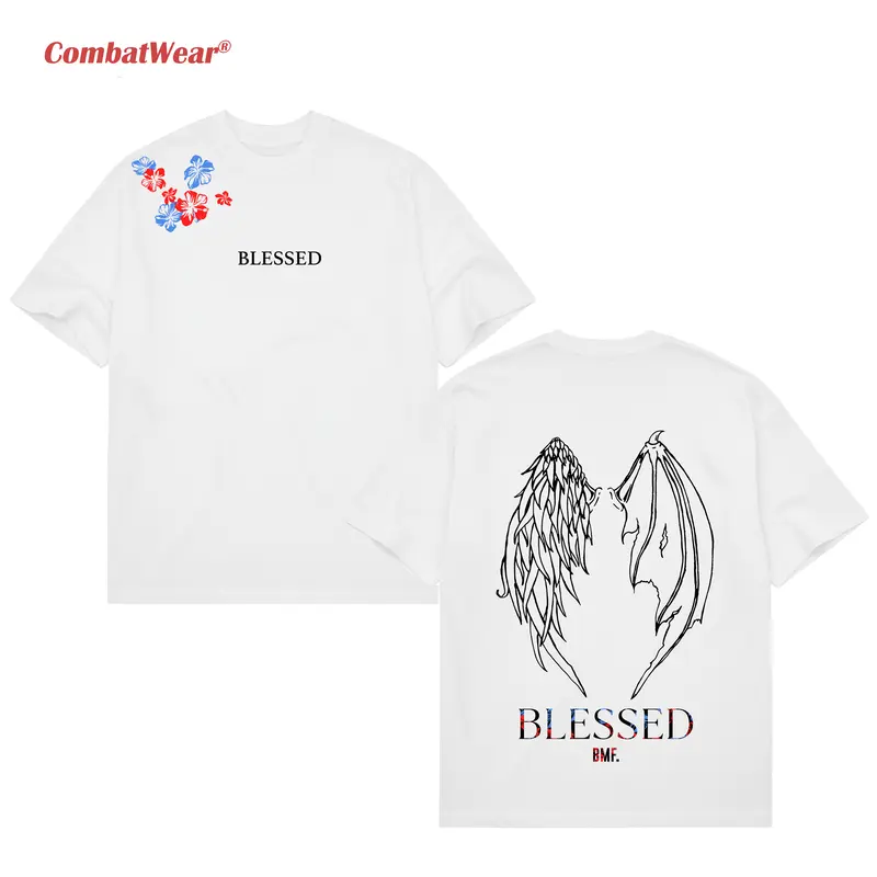 COMBATWEAR Max Holloway Blessed Wings Tee,  Blessed BMF T-shirt, UFC MMA Fan Custom Graphic Design, Gym Wear, Gift for Fighters, Sports Apparel Cotton Menswear