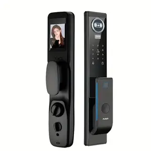 Smart Door Lock With 3D Face Recognition & 1080p Camera Keyless Entry Via ID Palm Ve Fingerprint App Code IC Card Key Wifi Auto-lock Alexa Tuya Compatible 7-in-1 Unlock Options