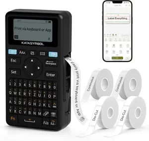 Bluetooth Label Maker Machine with 4 Tapes, Support Keyboard & App with 30+ Fonts and 660+ Icons, Rechargeable Inkless Labeler for Home, Kitchen, Office, School, Organization, Black