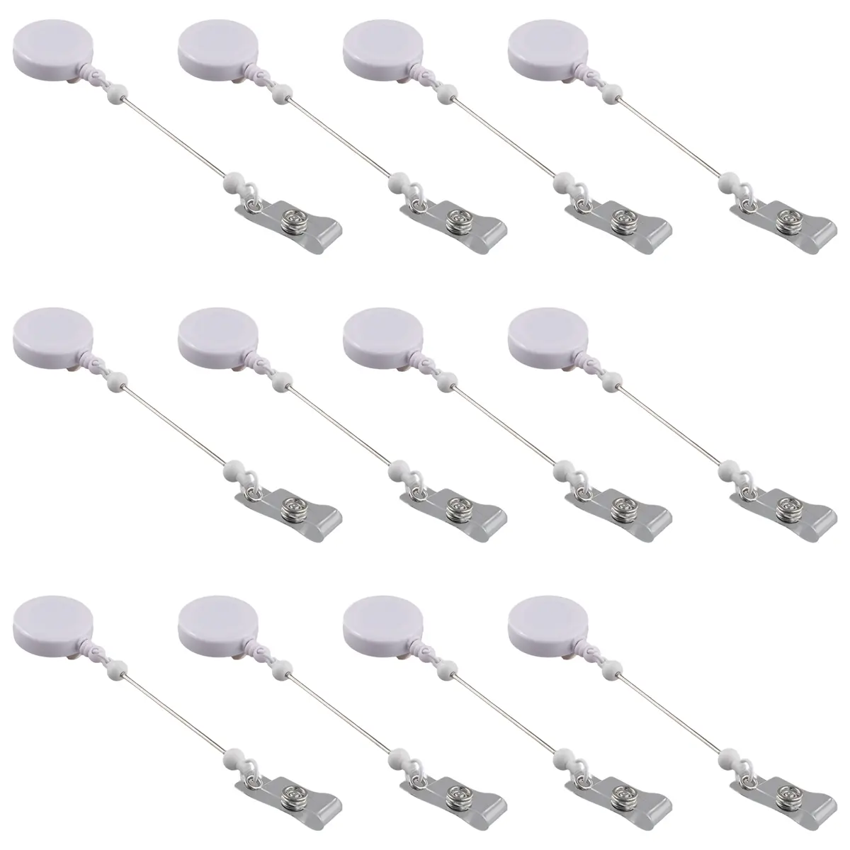 12 Pcs Beadable DIY Badge Reel Kits - Retractable ID Name Badge Holders with Blank Bead Bar, Belt Clip, Auto-Lock, App Management, Easy to Upgrade, Password Generation, Real Time Monitoring, Cloud Sync, Keypad Protection for Automotive Escape Tools, White