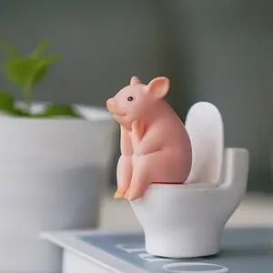 [Adorable Pink Pig] Whimsical Adorable 1 Pink Pig on Toilet Figurine - PVC Decor for Home, Office, & Car - Ideal Gift for Friends - Versatile Indoor/Outdoor Use
