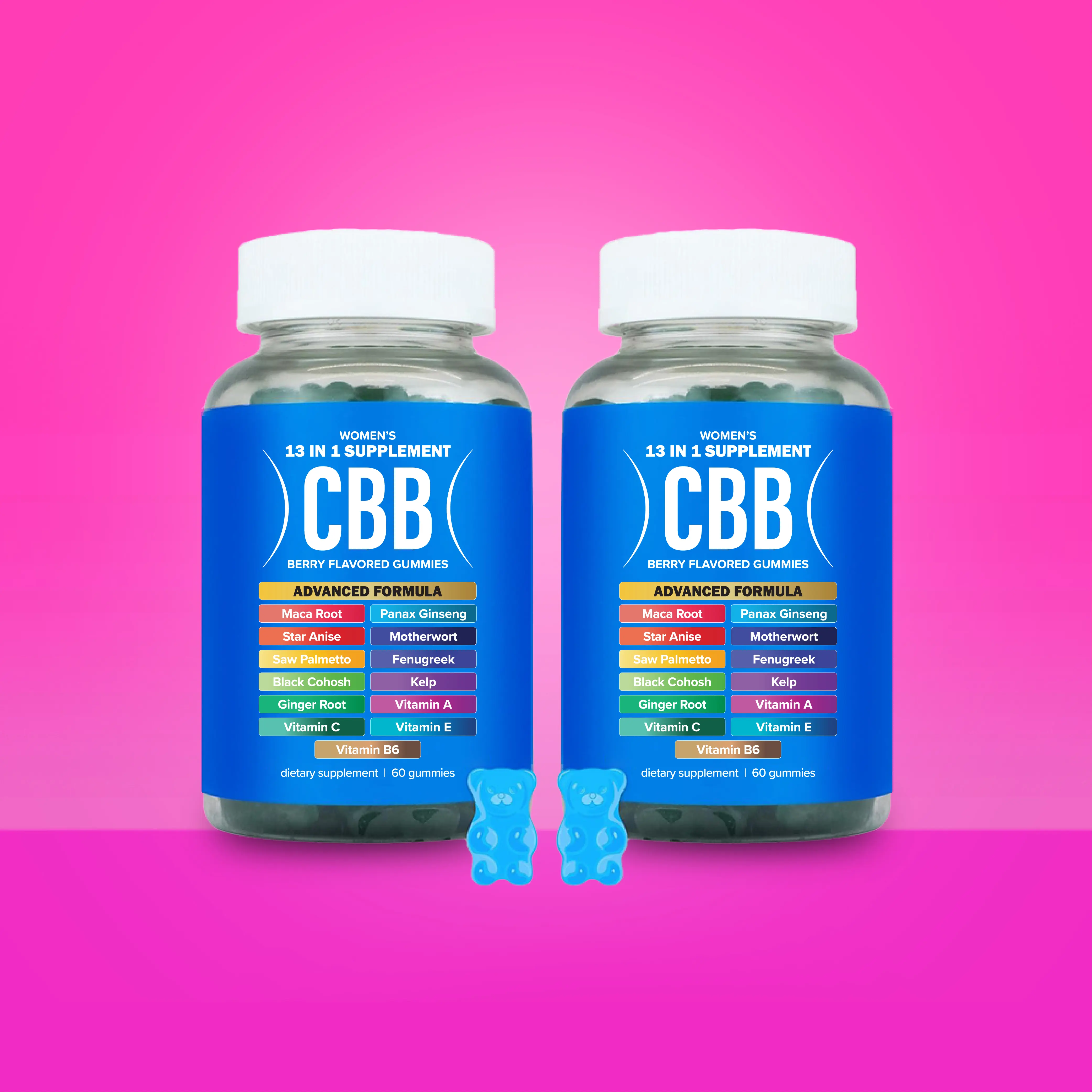 CBB All-In-One Women's Wellness Gummies Double Pack | 9 Herbal Ingredients + Vitamins A, C, E & B6 | The Daily Gummies Worth the Hype |  Berry Flavor | Two-Bottle Value Pack | 120 Gummies