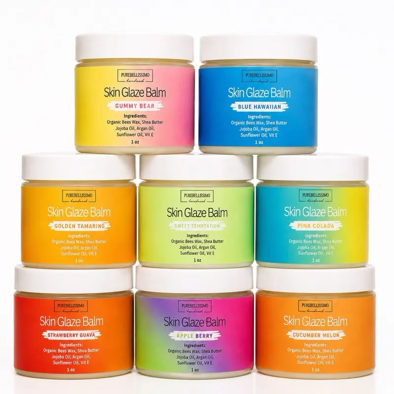 PureBellissimo Skin Glaze Balm Bundle - 8 Tropical, Fruity Scents, 1 oz Each