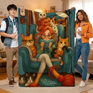 1Pc Charming Cat-Themed Fleece Throw Blanket - Soft, Warm, Lightweight - Ideal For Sofa, Bed, Office, Travel - Perfect Gift For Birthdays, Mother'S Day, Father'S Day, Easter - Contemporary Style, Dig