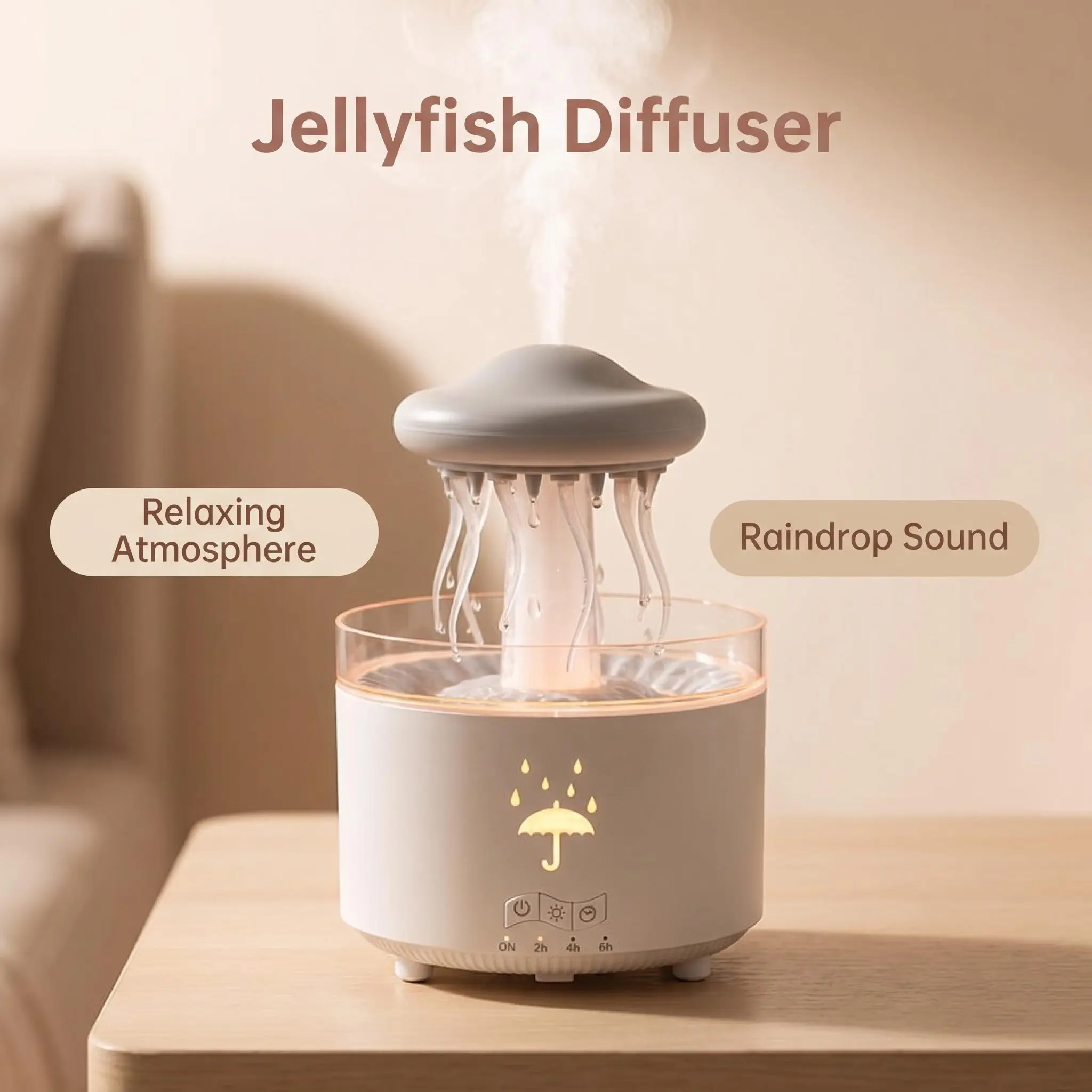 Ultrasonic Cool Mist Humidifier & Essential Oil Diffuser with Remote - Aesthetic Jellyfish Raindrop Design, 7-Color LED Night Light, Timer, Quiet Mister for Bedroom, Home Office