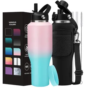 40oz Insulated Water Bottle with Straw - 32 40oz Stainless Steel Tumbler with Top Handle, Straw Lid, Pop-up Lid & Waterbottle Sling, Iced Coffee Cup Travel Mugs Insulated for Hot 24h and Cold 48h