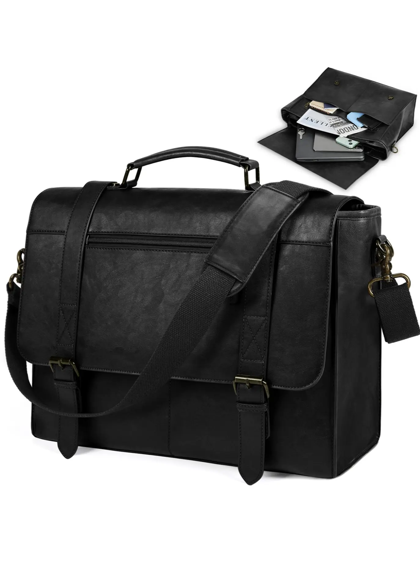 Men's Messenger Bag Strap 15.6 Inch Leather Laptop Case Vintage Waterproof Briefcase Business Computer Document Holder Office Use Travel Essentials