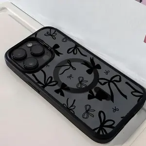 Black Ribbon Bow Pattern Phone Case， Elegant Minimalist Style for iPhone 17 16 15 14 13 12 11 Plus Pro Max Gift.