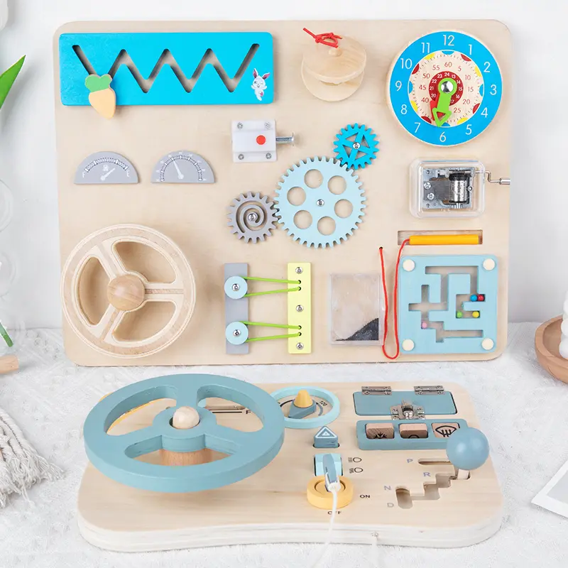 Wooden Montessori Educational Sensory Activity Board Set Featuring gears, steering wheels, and diverse mechanisms Kids will love hands-on exploration Wooden Sensory Panel