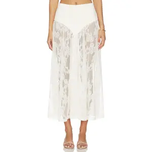 Bardot Hildie High Waisted Midi Skirt in Light Beige