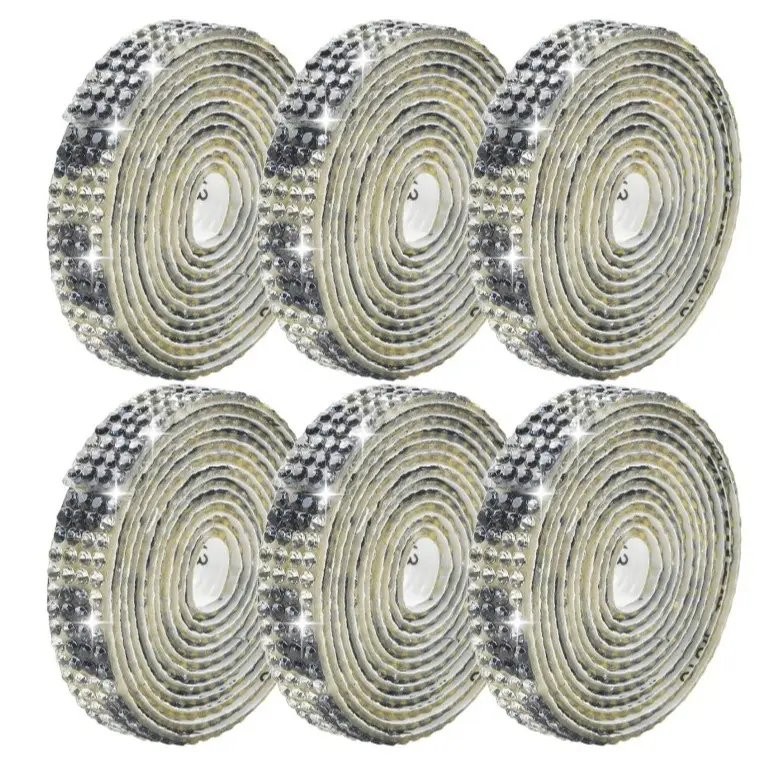 6PCS Self-Adhesive Crystal Rhinestone Ribbon Diamond Bling Ribbons Stickers 6 Rolls Bedazzling For DIY Crafts Shoes Phone Cases Decoration