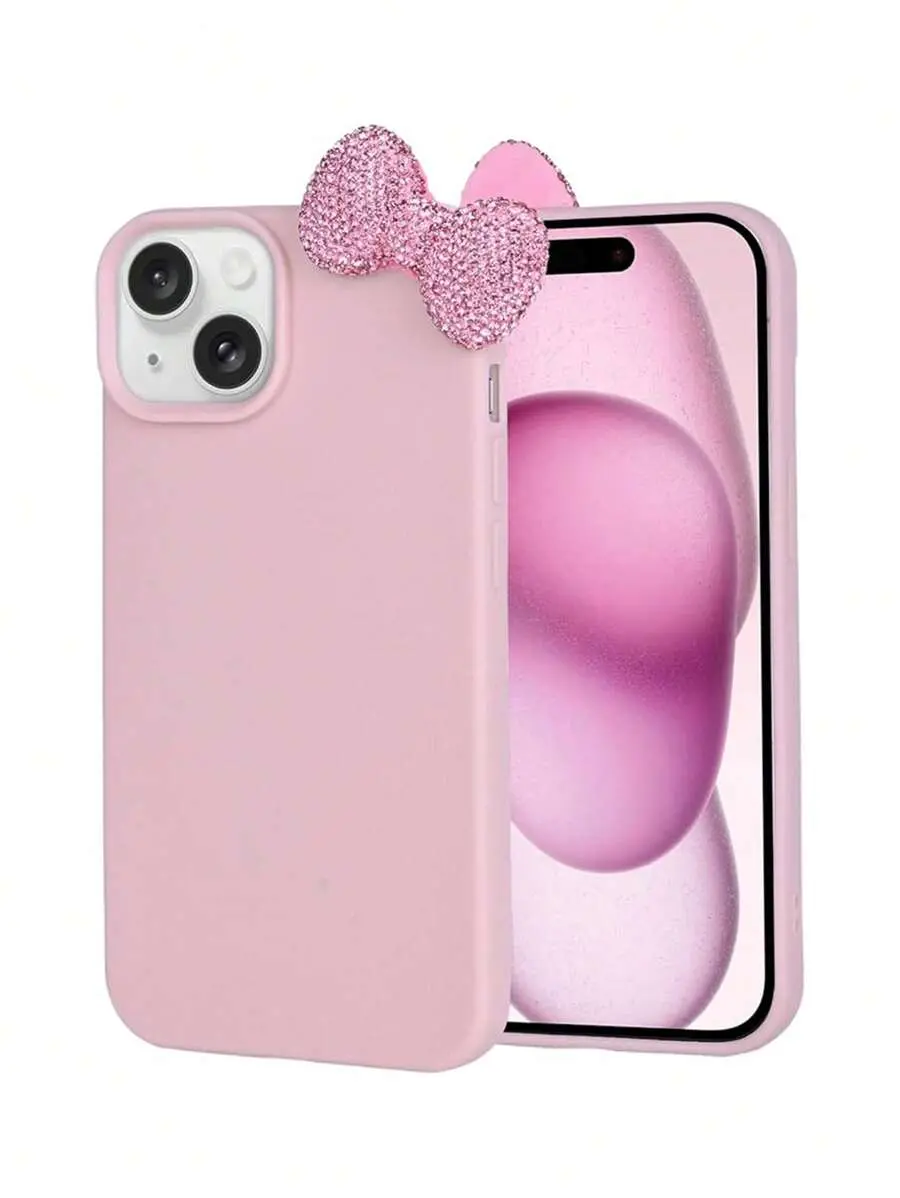 Cute Pink Bowknot Element Novelty Bow-Knot 3D Crystal Bowknot Phone Case Cute Bow Design Compatible With IPhone 16 Pro Max 15 14 13 12 11 Litchi Full Coverage Protective Cover Waterproof Shockproof Anti-Fall Scratch Resistant Spring Birthday Gift