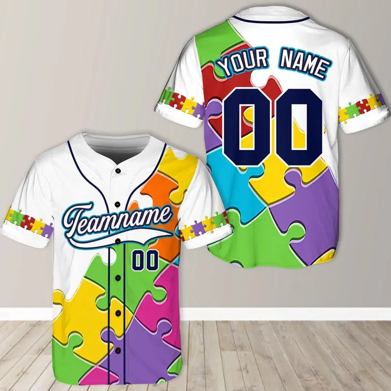 Personalized Autism Awareness Baseball Jersey, Custom Name Puzzle Autism Baseball Jersey, Autism Support Baseball, Autism Warrior Jersey