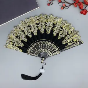Floral Folding Fan, Traditional Chinese Silk Smooth Handheld Fan, Vintage Fringe Design, Dance Performance Prop, Holiday Gift, Decoration Items