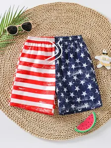 American Flag Print Swim Trunks for Boys, Sun Protection Quick-Dry Lightweight Breathable, Summer Beach Shorts for Leisure Vacation