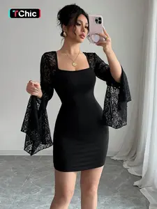 Women's Lace Sleeve Bodycon Dress, Elegant High Waist Long Dress, Slim Fit Party Dress, Fashionable Evening Wear, Formal Wear