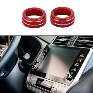 2pcs Audio Radio Media Volume Tune Control Switch Knob Cover Ring Compatible for Toyota Tacoma 2020-2022 with Touchscreen, Sturdy Aluminum Alloy Red