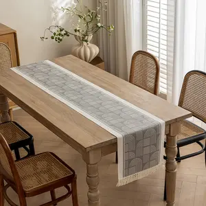 Woven Cotton Linen Tablecloth with Fringe, Durable Woven Cotton Linen Fringe Design, Versatile Decorative Cloth for Dining Tables & Sideboards