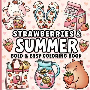 Strawberries and Summer Bold and Easy Coloring Book for Adults, Teens, Kids, Girls: Cute and Cozy Paperback – April 4, 2026