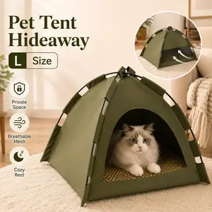 Cat Hideaway Tent for Indoor Cats, L Size Cozy Pet Tent with Private Enclosed Space, Breathable Mesh Back and Woven Resting Mat for Napping & Lounging small dog house Portable