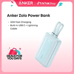 【Zolo Power Bank】Anker, 20,000mAh and  10,000mAh 30W Max Fast Charging with Built-In USB-C and MFi-Certified Lightning Cables, For iPhone 15 Series, MacBook, and More