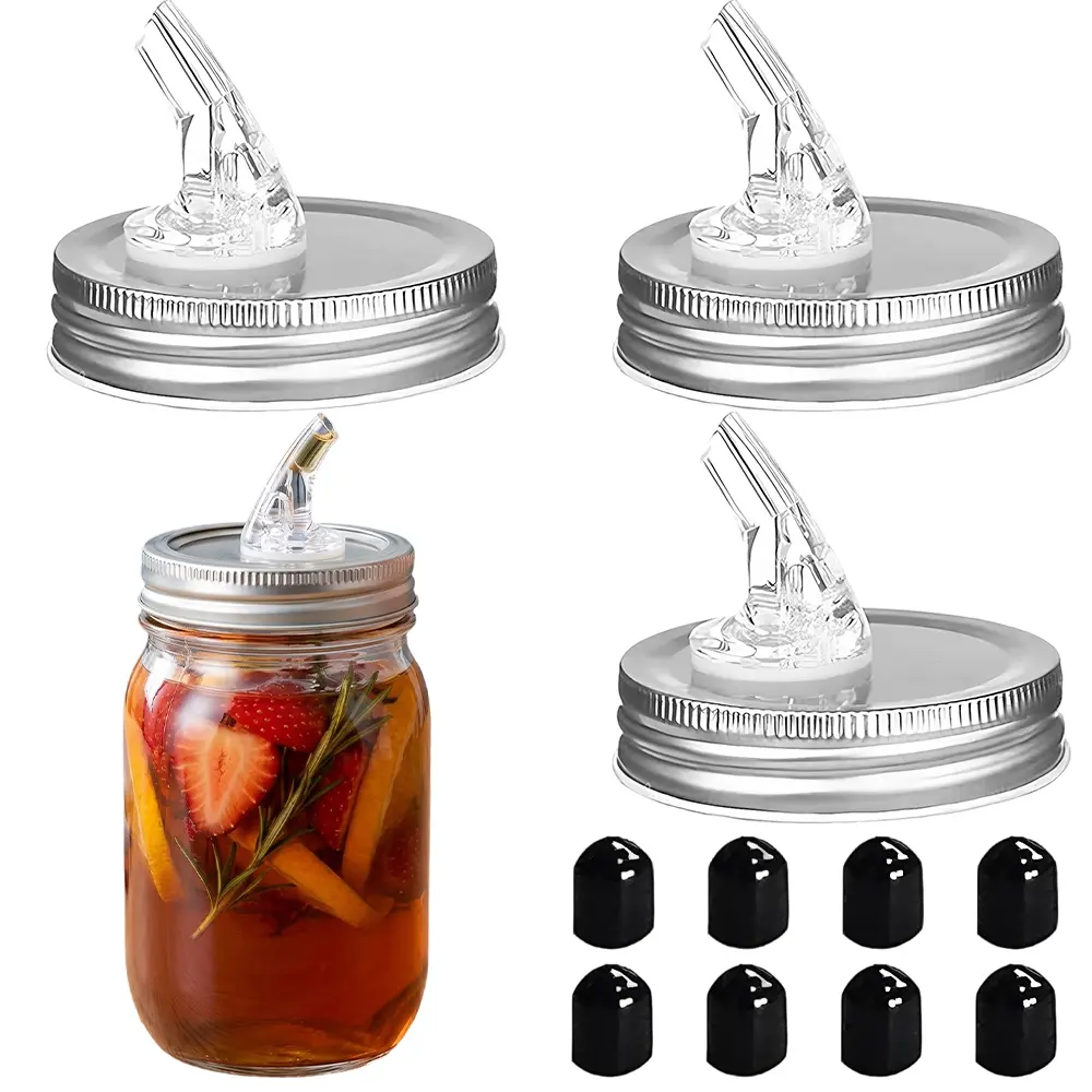 4PCS Mason Jar Pour Spouts with Flap Regular Mouth Size 70 Mm Mason Jar Pouring Lids Suitable for Any Liquid Leak Proof