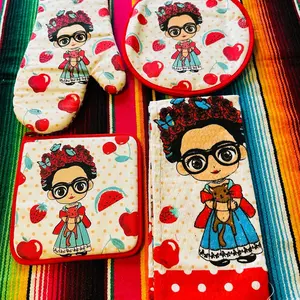 Oven Mitts and Potholder set, kitchen hand towel and tortillas warmer set