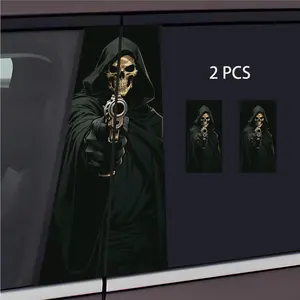 1 Pair Halloween Skull Car B-Pillar Stickers, Horror Gothic Skull Skeleton Car Door Trim Stickers for Cars Window Halloween Peeking Decals For Truck