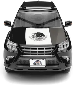 Blackout Mexico Flag Hood Cover - 63"x47" (120x160cm) - Black & White Patriotic Car Hood Flag with Triangle Fasteners