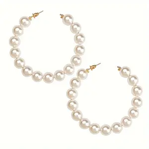 Elegant Vintage Imitation Pearl Hoop Earrings - Women's Earrings for Wedding & Party, Daily Casual Jewelry