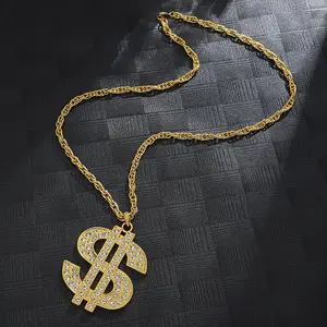 Hip-hop style large gold chain with diamond-encrusted symbol pendant, men's jewelry aesthetic, the best gift