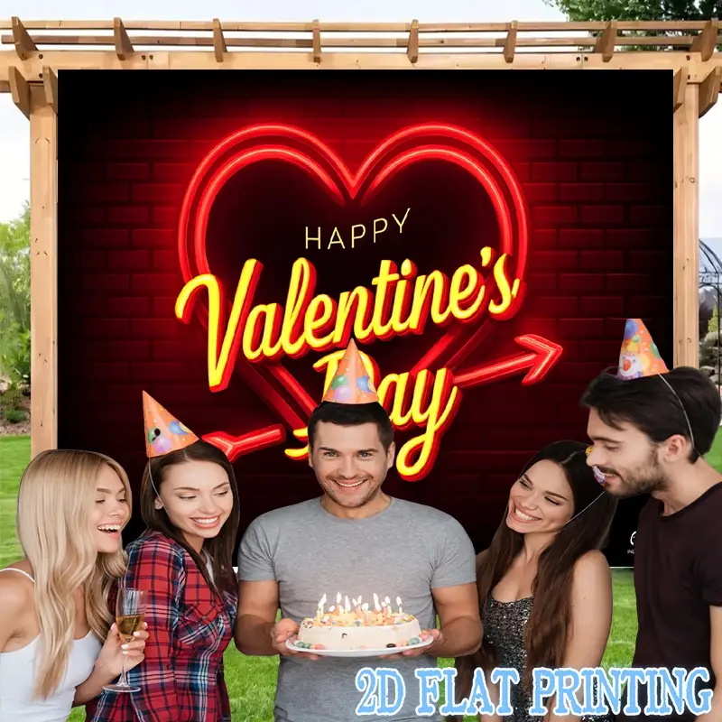 2D Flat Banners-1pc Delicate  Neon Valentine Heart Red  Festival banner multi-functional decoration suitable for festivals, courtyards, studios, homes and garden celebrations- perfect Valentine 's Day gift