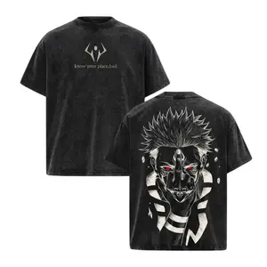 Menswear Ryomen Sukuna Jujutsu Kaisen Graphic Top - Vintage Washed JJK Anime Short-Sleeve T-Shirt, Heavy Cotton Streetwear Retro Oversized Gym Shirt