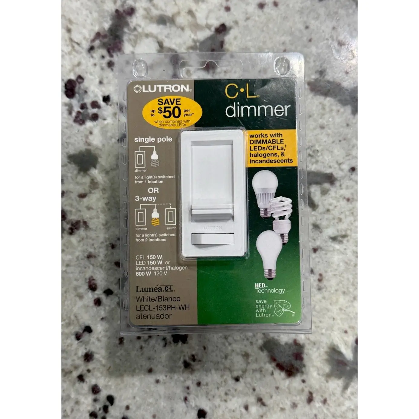 Lutron LECL-153PH Lumea C•L Single Pole/3-Way, Preset Dimmer White LECL-153PH-WH